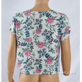 Blusa de mujer de manga corta con cuello de pico y estampado de rayón